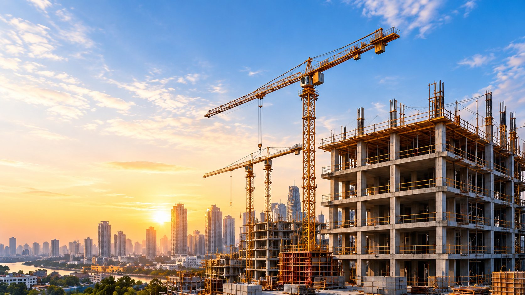 Construction project at sunset